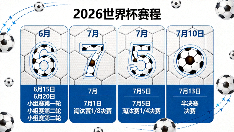 2026世界杯赛程概念图 - 日历与足球元素结合展示比赛时间安排